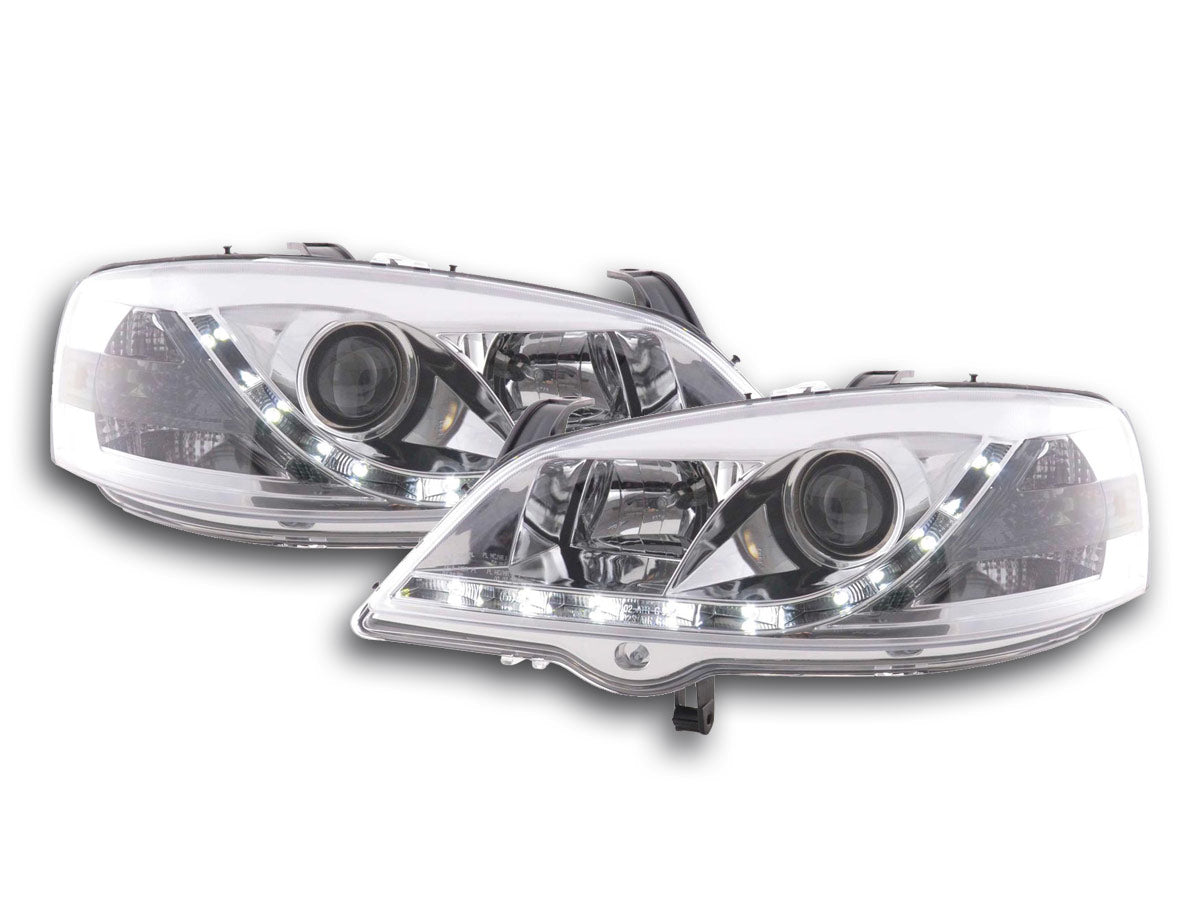 Scheinwerfer Set Daylight LED Tagfahrlicht Opel Astra G 98-03 schwarz Scheinwerfer Set Daylight LED Tagfahrlicht Opel Astra G 98-03 schwarz